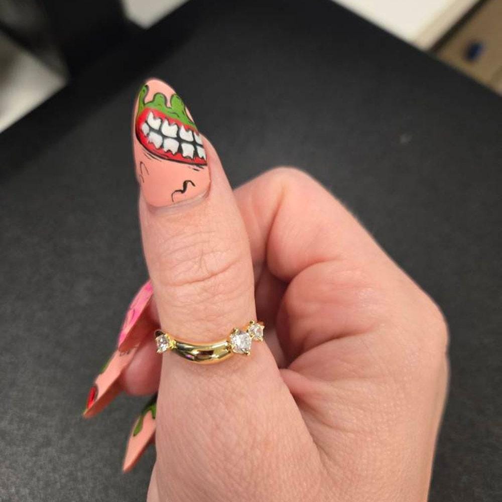 Curved Wedding Band, Ring with Scattered Simulated Round Diamond, Chunky Fluid curved Band Gold Vermeil Sterling Silver Ring, Stackable Band