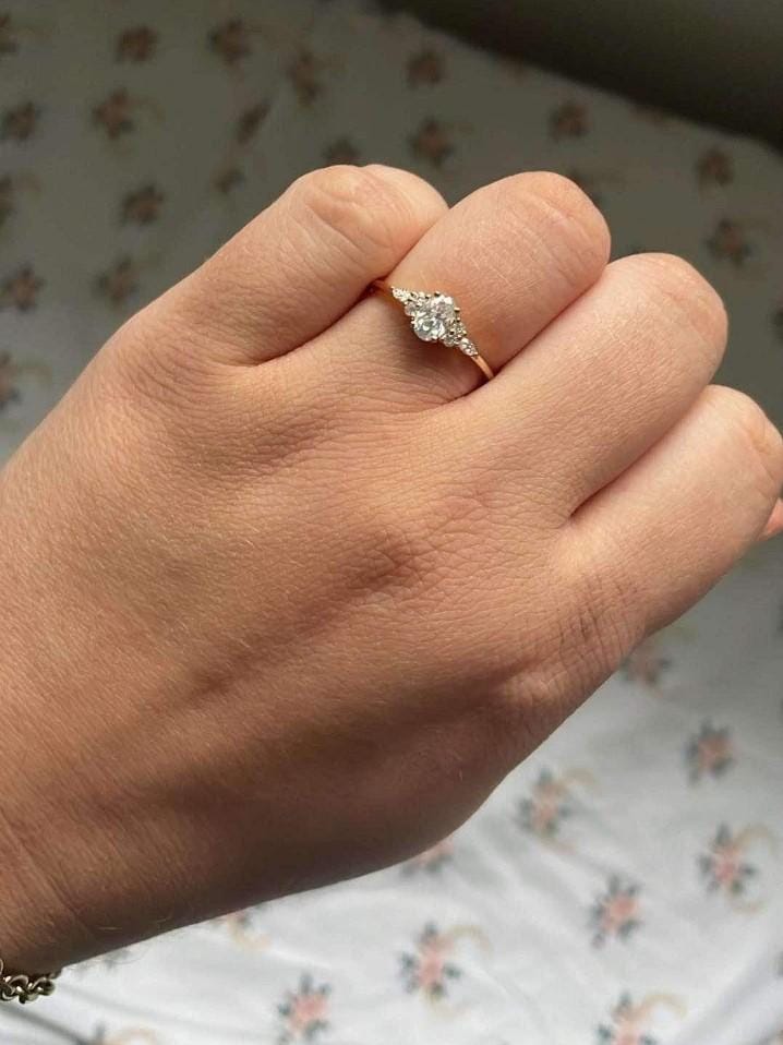 Vintage Oval Diamond Engagement Ring, Cluster Dainty Promise Ring for Women, Unique Rose Gold Moissanite Wedding Ring by Atom Jewels