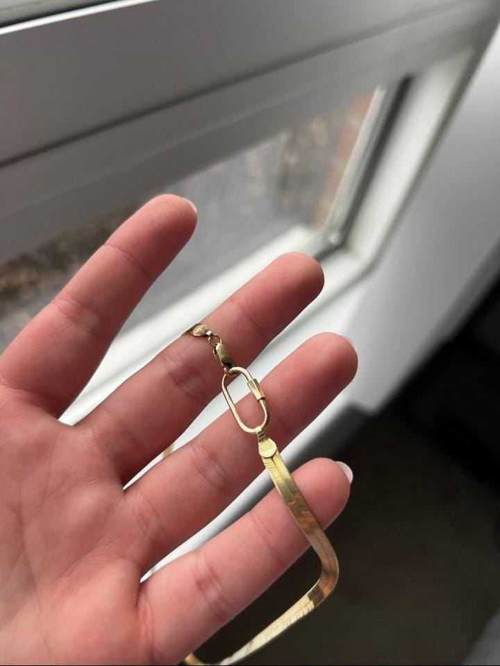 14K REAL Solid Gold Oval Paperclip & Barrel Shaped Charm Enhancer Connector Chunky Chain Carabiner Lock Screw Clasp Thick Link Necklace Gift