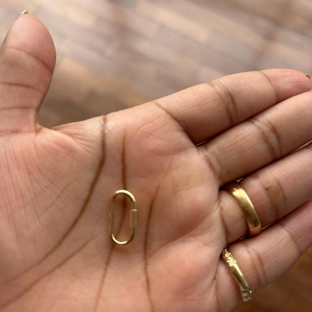 14K REAL Solid Gold Oval Paperclip & Barrel Shaped Charm Enhancer Connector Chunky Chain Carabiner Lock Screw Clasp Thick Link Necklace Gift
