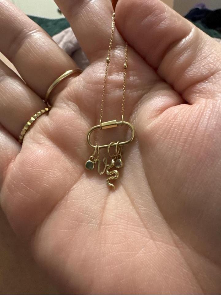 14K REAL Solid Gold Oval Paperclip & Barrel Shaped Charm Enhancer Connector Chunky Chain Carabiner Lock Screw Clasp Thick Link Necklace Gift