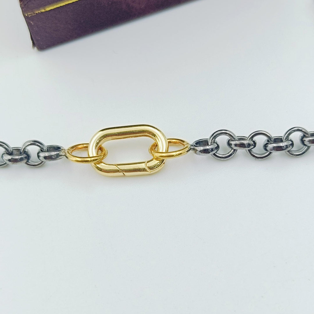 14K Gold Oval Clasp Carabiner Lock, Carabiner Spring Push Clasp, Spring Gate Clasp, Interlocking Oval Lock Clasp, Plain Clasp Carabiner Lock