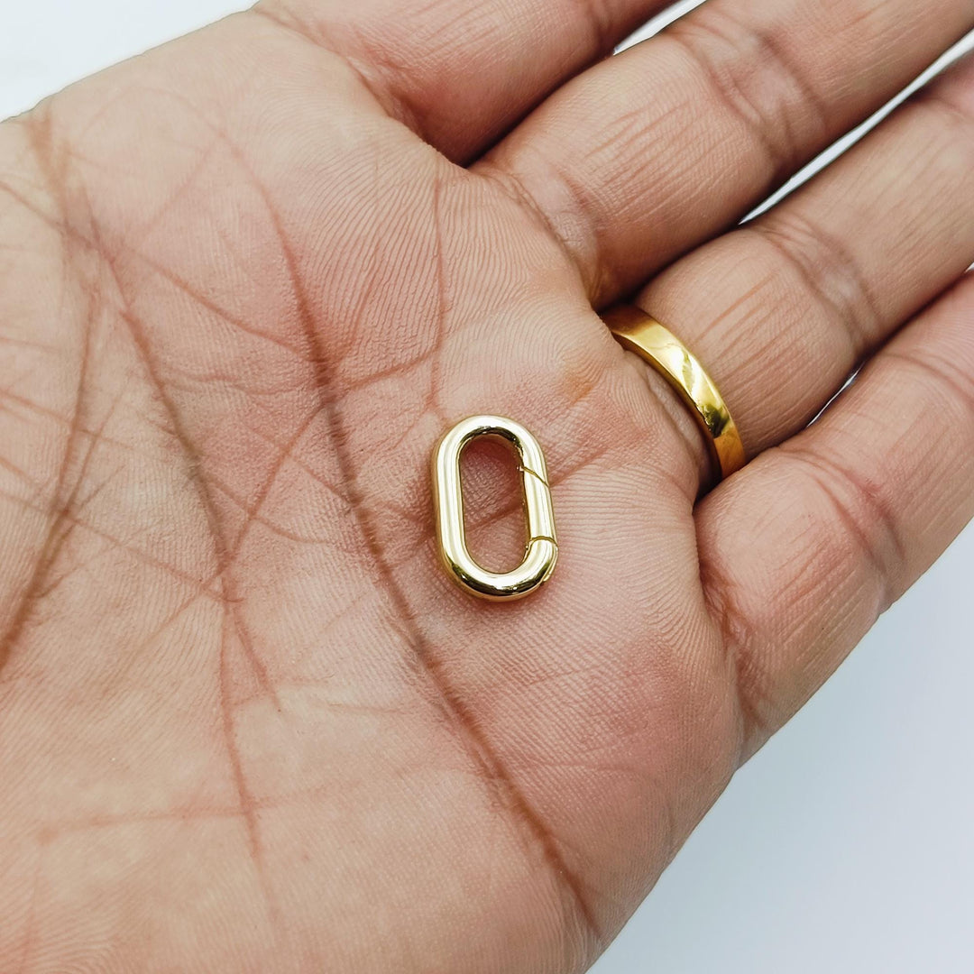 14K Gold Oval Clasp Carabiner Lock, Carabiner Spring Push Clasp, Spring Gate Clasp, Interlocking Oval Lock Clasp, Plain Clasp Carabiner Lock
