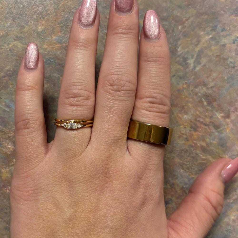 Minimal Oval Cut ring - Teal Blue stone or Clear CZ Stone - Dainty Stacking Ring - Promise Ring 14K Gold Vermeil over Sterling Silver