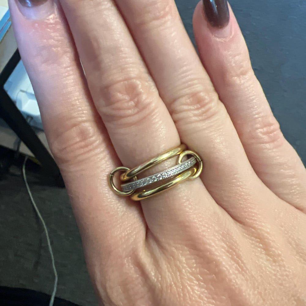 Bellanca Diamond Connected Stacker Gold Linked Spinner Ring, Handmade 925 Sterling Silver and 14K Yellow Gold Handmade Spinner Ring