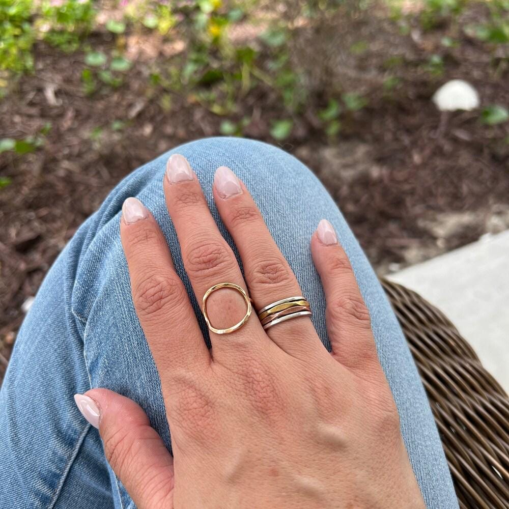 Boho 925 Sterling Silver Designer Spinner Ring For Handmade Three Tone For Her, Silver Ring