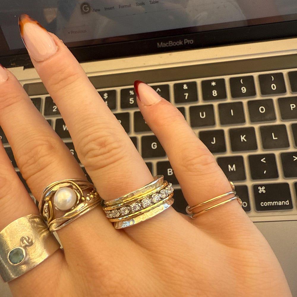 Hammered Ring, Solid 925 Sterling Silver Ring, Designer Spinner Ring, Bohemian Ring, Handmade Two Tone Ring, New Ring, Spinner Rings