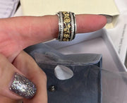 Handmade, Unique, & Hypoallergenic 925 Sterling Silver and 14K Yellow Gold Mixed Metal Anxiety Floral Spinner Ring Two Tone Meditation Ring