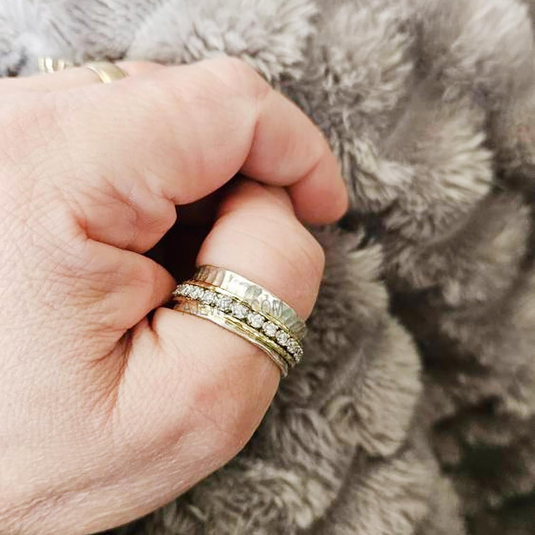 Hammered Ring, Solid 925 Sterling Silver Ring, Designer Spinner Ring, Bohemian Ring, Handmade Two Tone Ring, New Ring, Spinner Rings