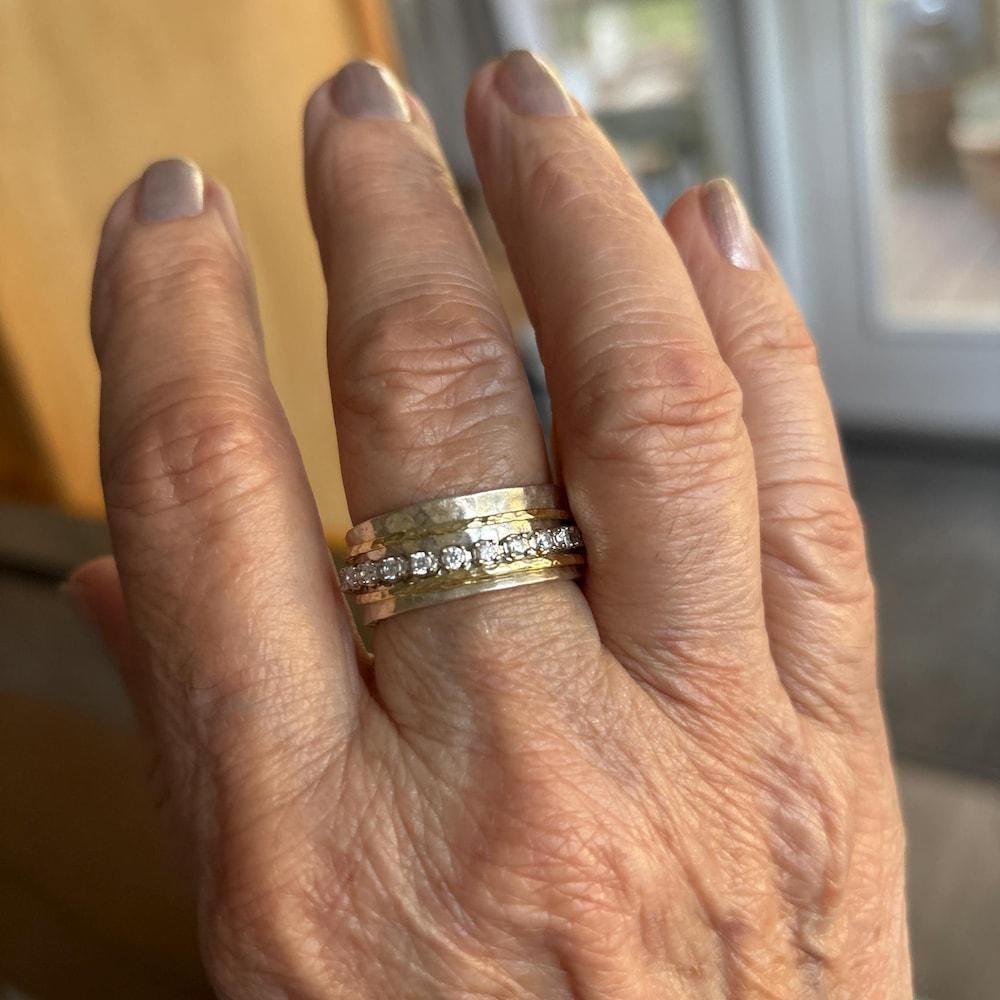 Hammered Ring, Solid 925 Sterling Silver Ring, Designer Spinner Ring, Bohemian Ring, Handmade Two Tone Ring, New Ring, Spinner Rings