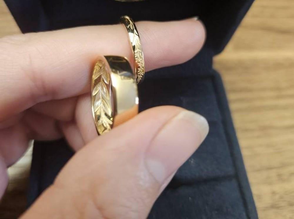 Couple Wedding Ring Set 2pcs Couple Rings Set Leaf Branch Mens Wedding Band Solid Gold Leaf Wedding Band For Men and Women Gift For Him