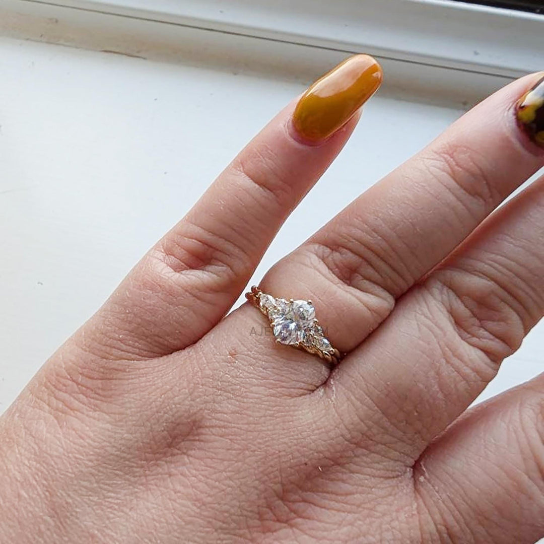 Oval Moissanite engagement ring 14K gold engagement ring Vintage engagement ring Marquise diamond twisted ring Anniversary promise ring