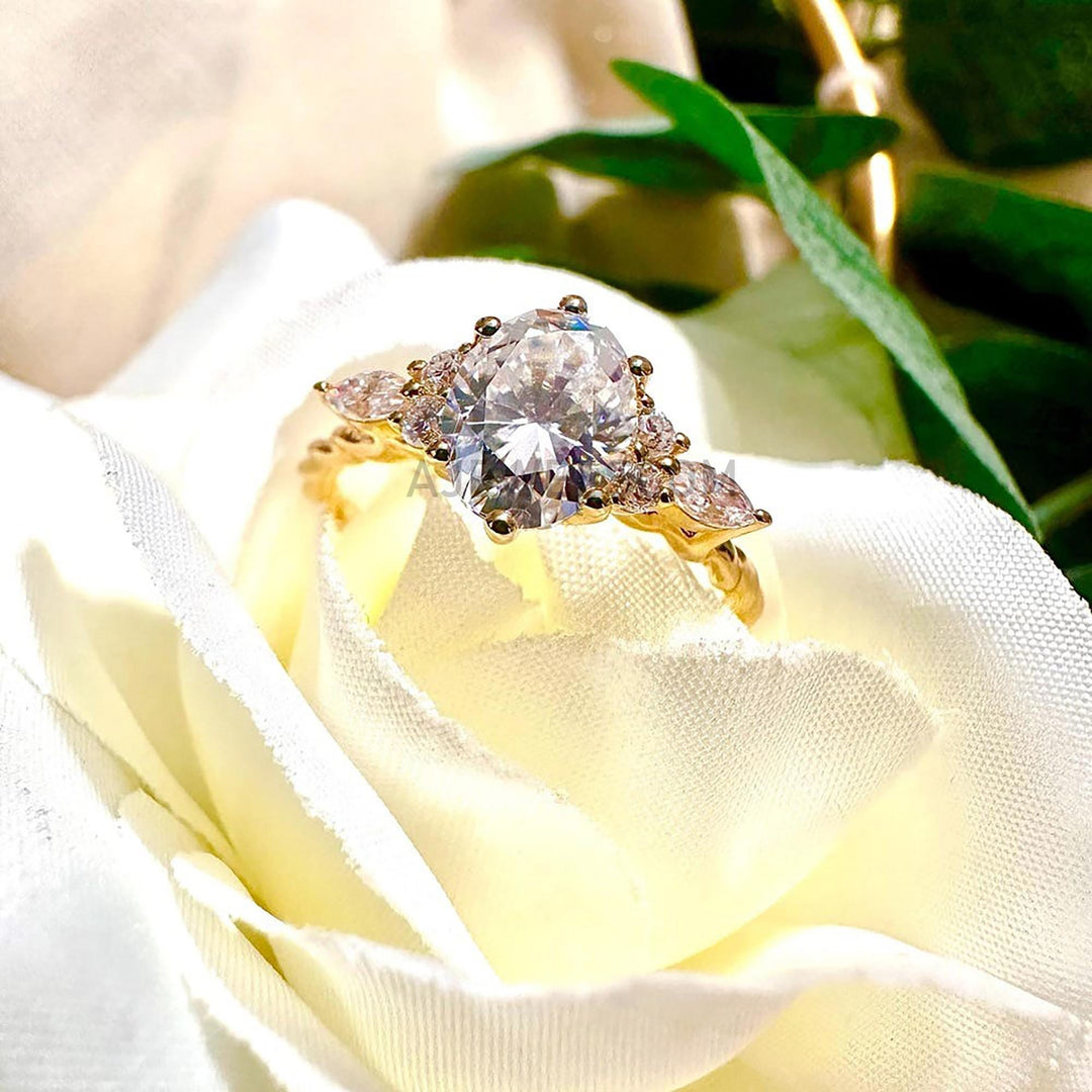 Oval Moissanite engagement ring 14K gold engagement ring Vintage engagement ring Marquise diamond twisted ring Anniversary promise ring