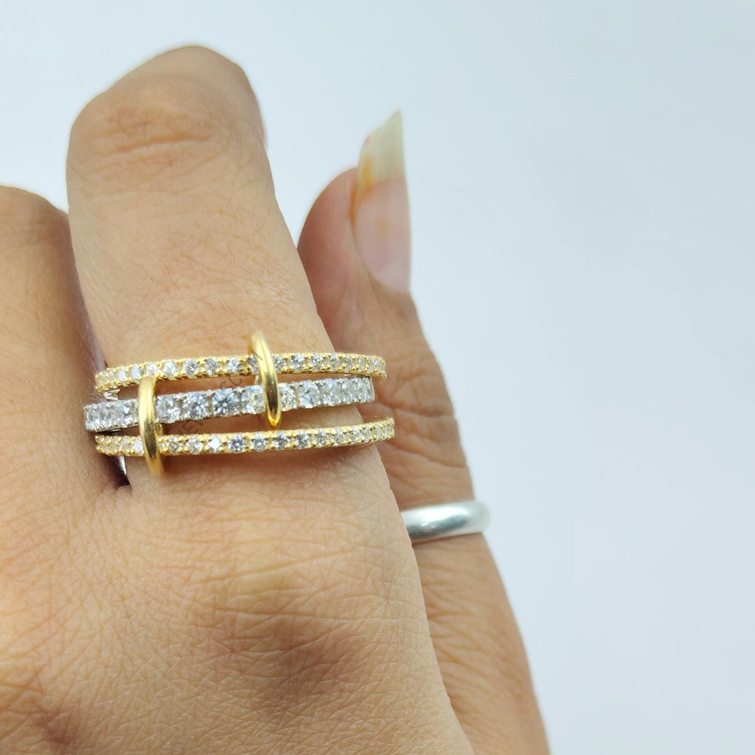 14k Yellow Gold Multi Connector Ring, Multi Band Ring, Interlocking Ring Spinelli Dupe Ring Multi Connected Ring with Diamond Ring for Women