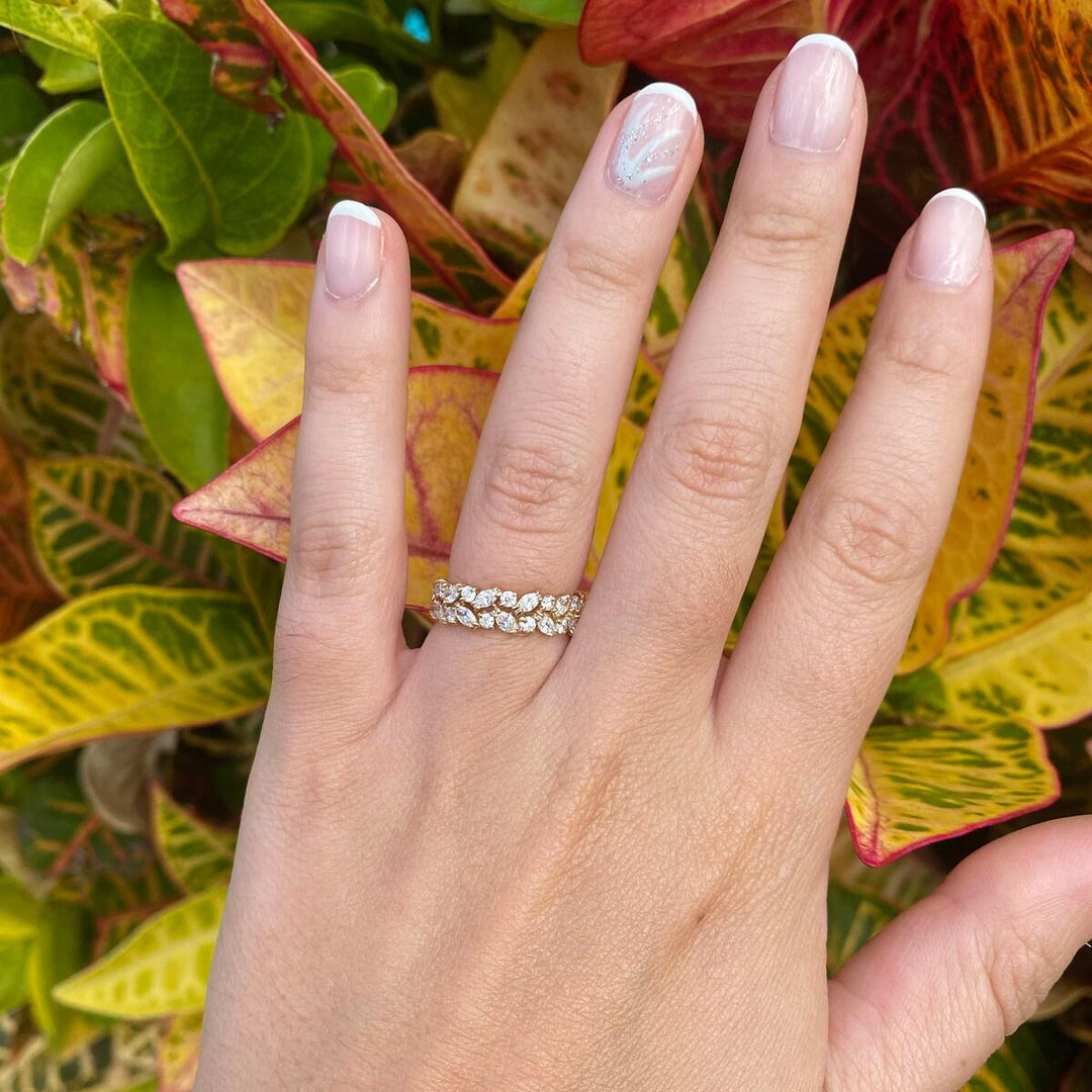 Diamond Wedding Ring with Marquise Diamond, Unique Jewelry, Marquise Cut Ring, Half Eternity Engagement Ring, Moissanite Lab Grown Diamond