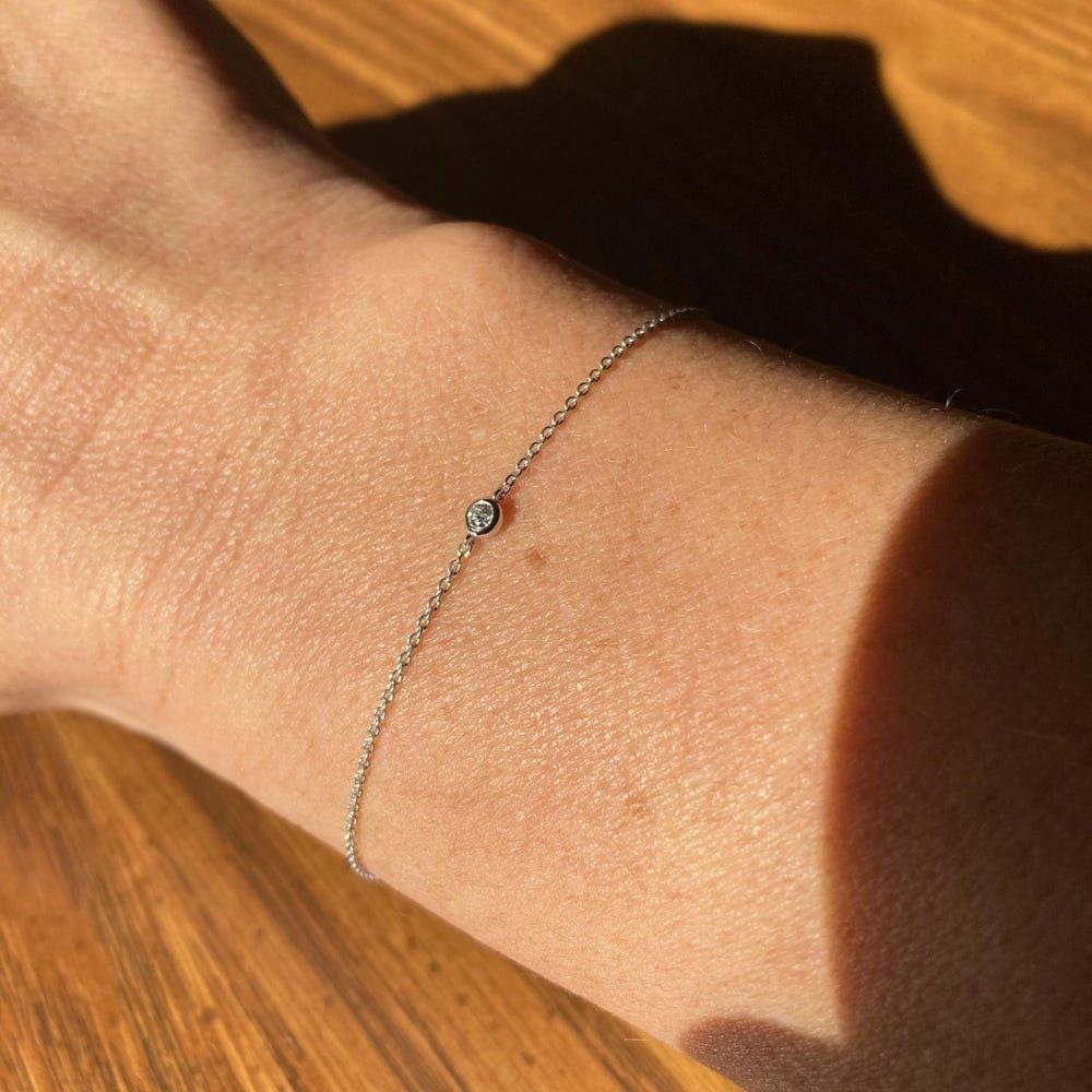 Diamond Bracelet, 14k Gold Bezel Setting Diamond Bracelet for Women, Dainty Bracelet Simple Bracelet Brilliant Cut Solitaire Bezel Bracelet