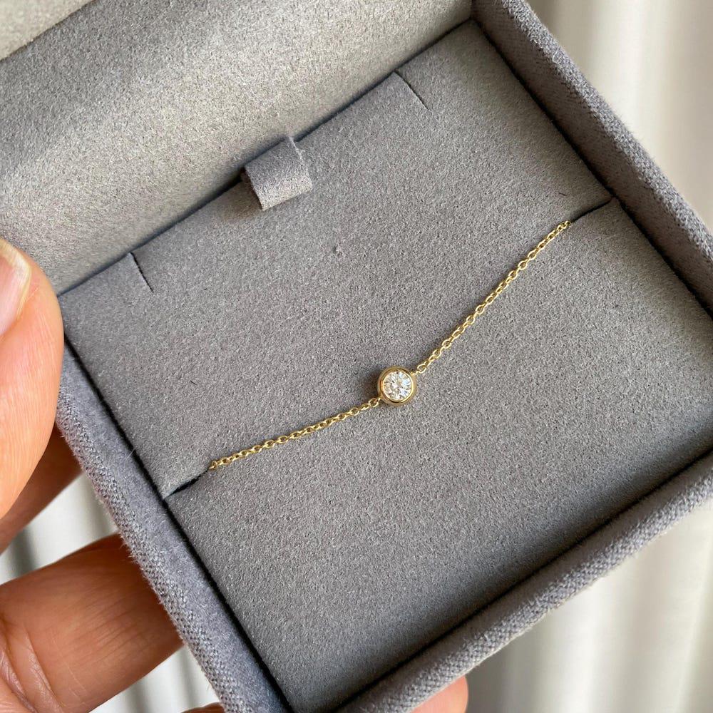 Diamond Bracelet, 14k Gold Bezel Setting Diamond Bracelet for Women, Dainty Bracelet Simple Bracelet Brilliant Cut Solitaire Bezel Bracelet