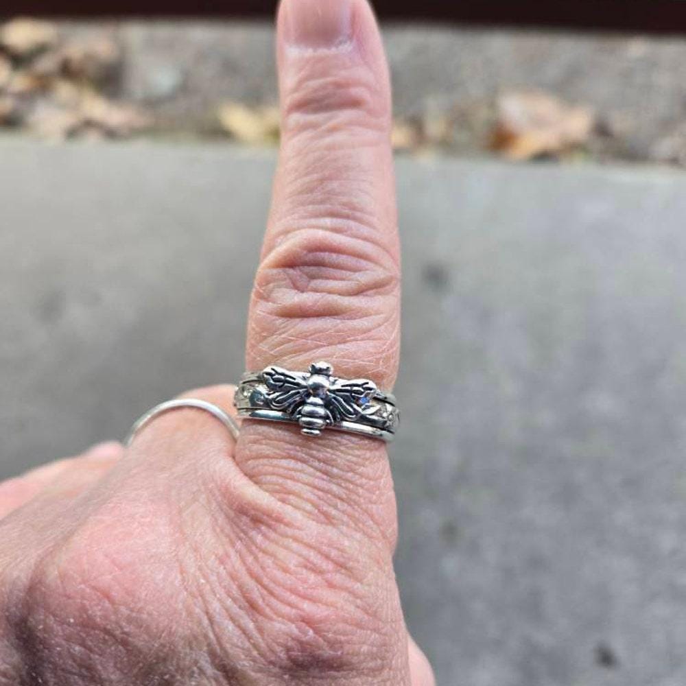 Bee spinner Ring, 925 sterling silver Ring, Statement Ring, Fidget Ring, Women Ring, Honey Bee Ring, Anxiety Rings, Meditation Spinner Rings