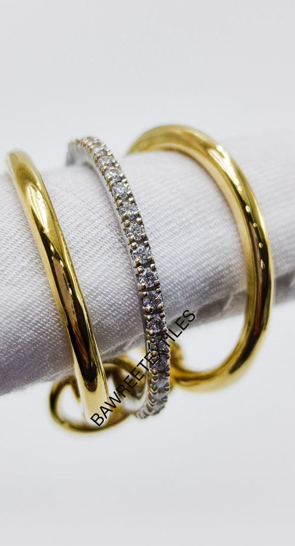 14K Gold Gold Connected Ring Set, Diamond Interlocking Ring, Micro Pave Eternity Band, Multi Link Connected Ring, Two Tone Connected Ring