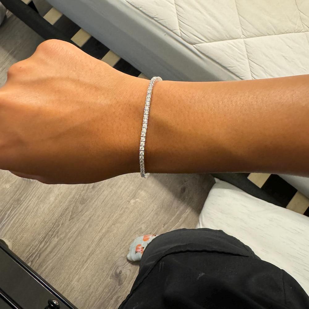 14K White Gold Tennis Bracelet 3mm 6.00TCW Round Cut CZ Diamond 925 Sterling Silver, Dainty Silver Bracelet for Men Women
