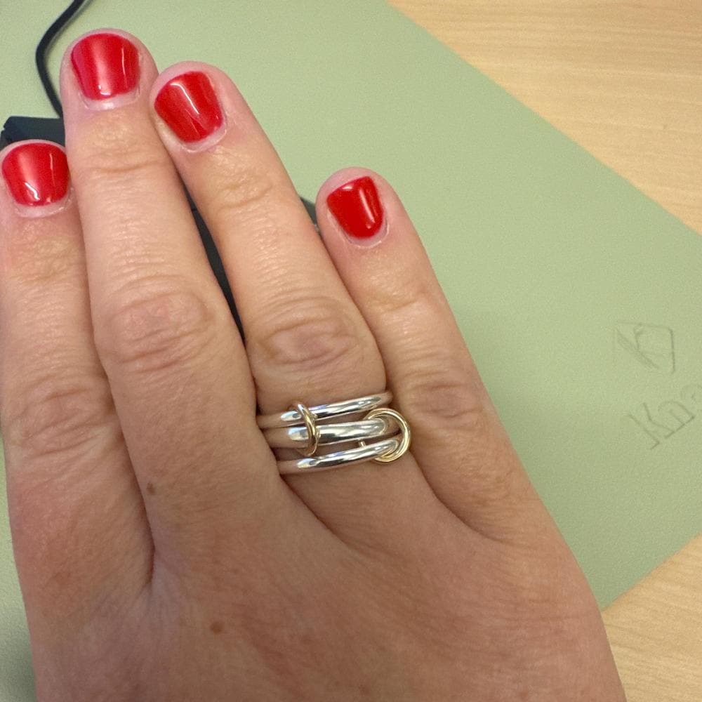 Two Tone Link Connected Rings, Silver Interlocking Rings, Gold and Silver Statement Rings, Light or Heavy Fit Rings, Multi Connector Rings