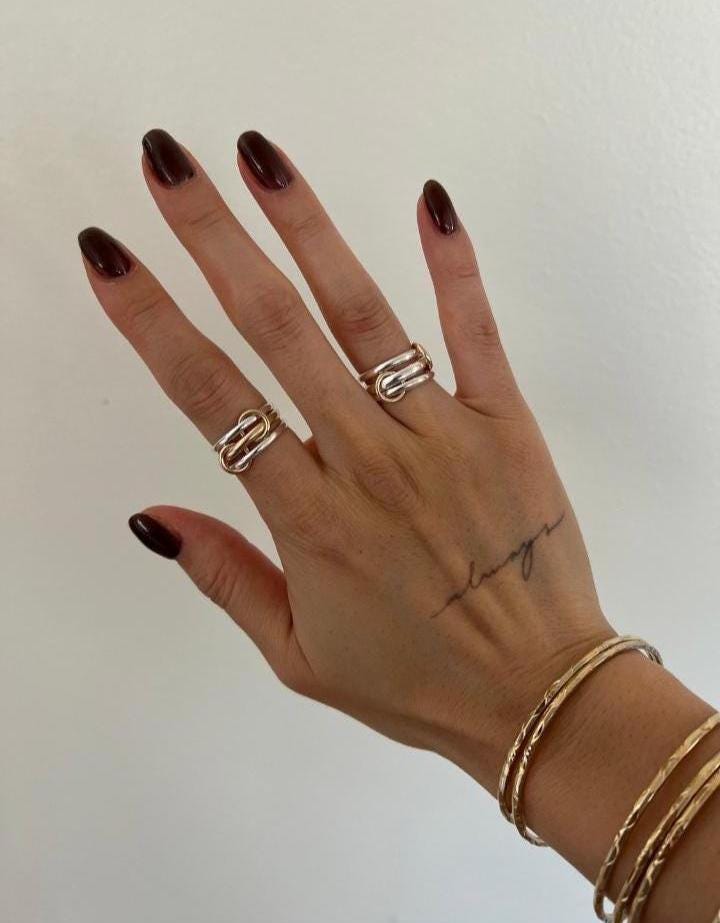 Two Tone Link Connected Rings, Silver Interlocking Rings, Gold and Silver Statement Rings, Light or Heavy Fit Rings, Multi Connector Rings