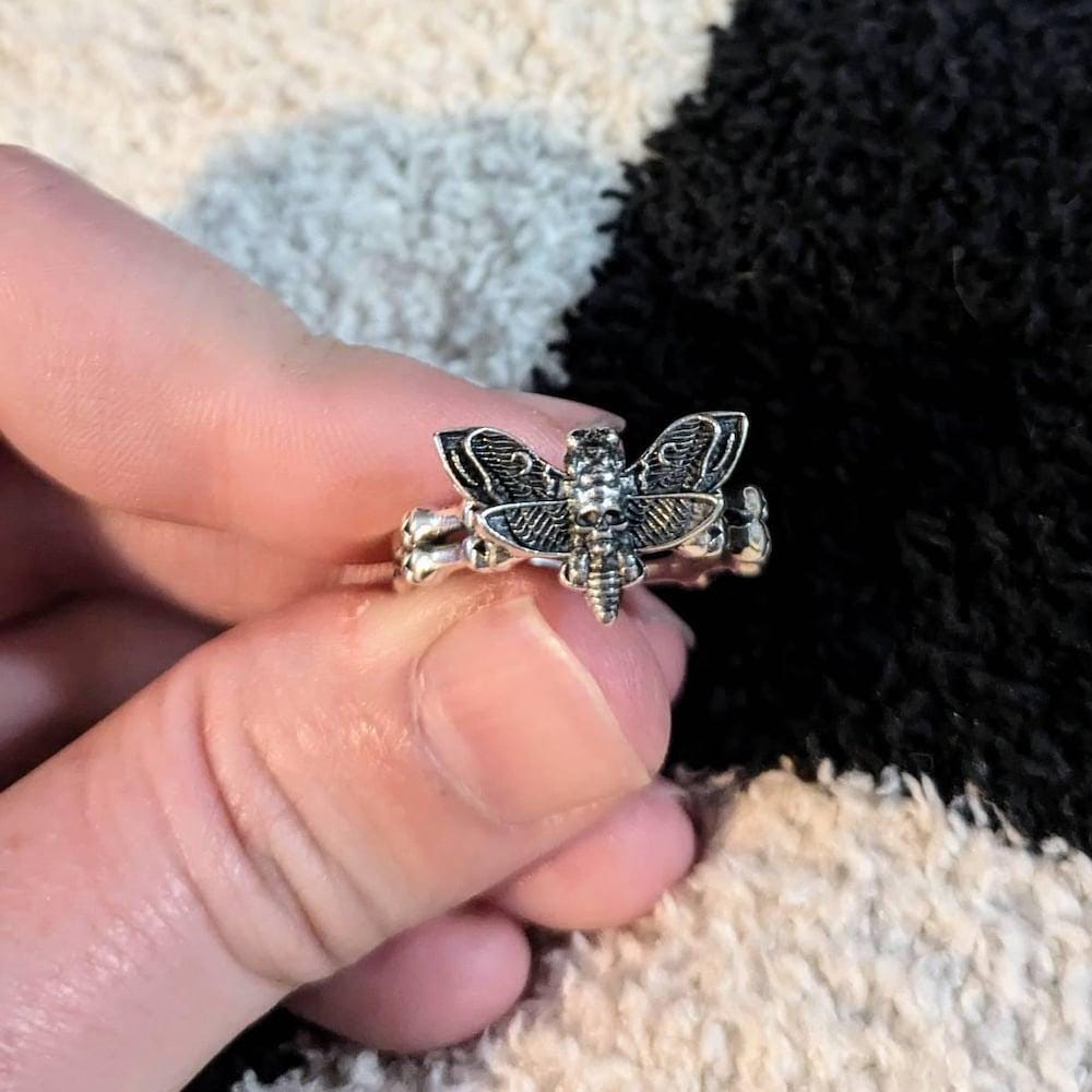 Skeleton Moth Ring Sterling silver Handmade solid S925 Unique punk gothic goth biker men's vintage Ring Memorial jewelry Gift for her him