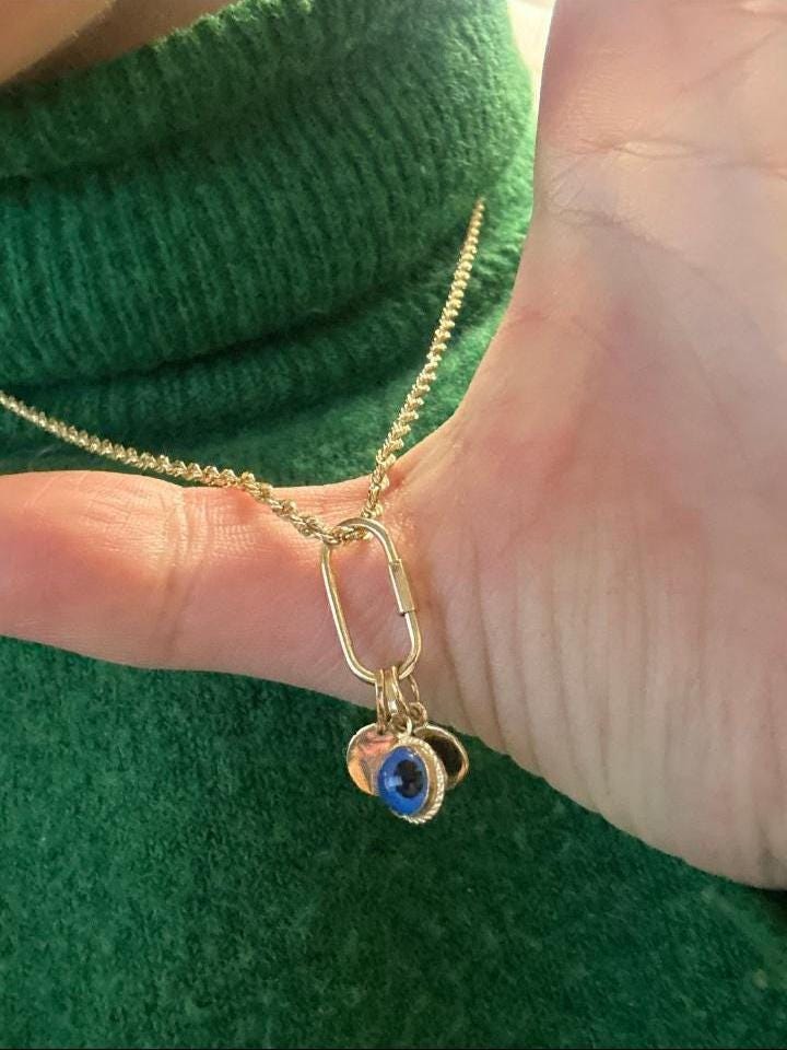 14K REAL Solid Gold Oval Paperclip & Barrel Shaped Charm Enhancer Connector Chunky Chain Carabiner Lock Screw Clasp Thick Link Necklace Gift