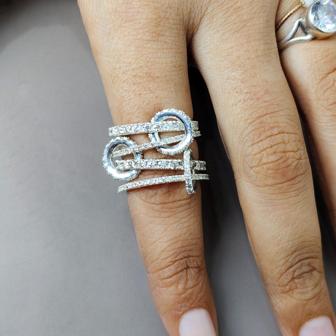 14K Gold Multi Link Connected Ring, Gold Linked Ring Set Statement Eternity Ring, Chunky Gold Connector Ring, Multi Link Connected Ring
