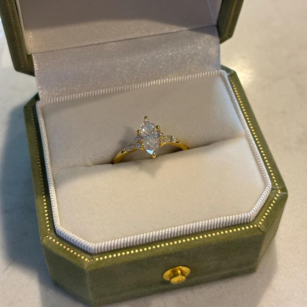 Vintage Marquise Cut Moissanite Engagement Ring Women's Diamond Wedding Ring with Side Stone Delicate 14k Solid Gold Diamond Promise Ring