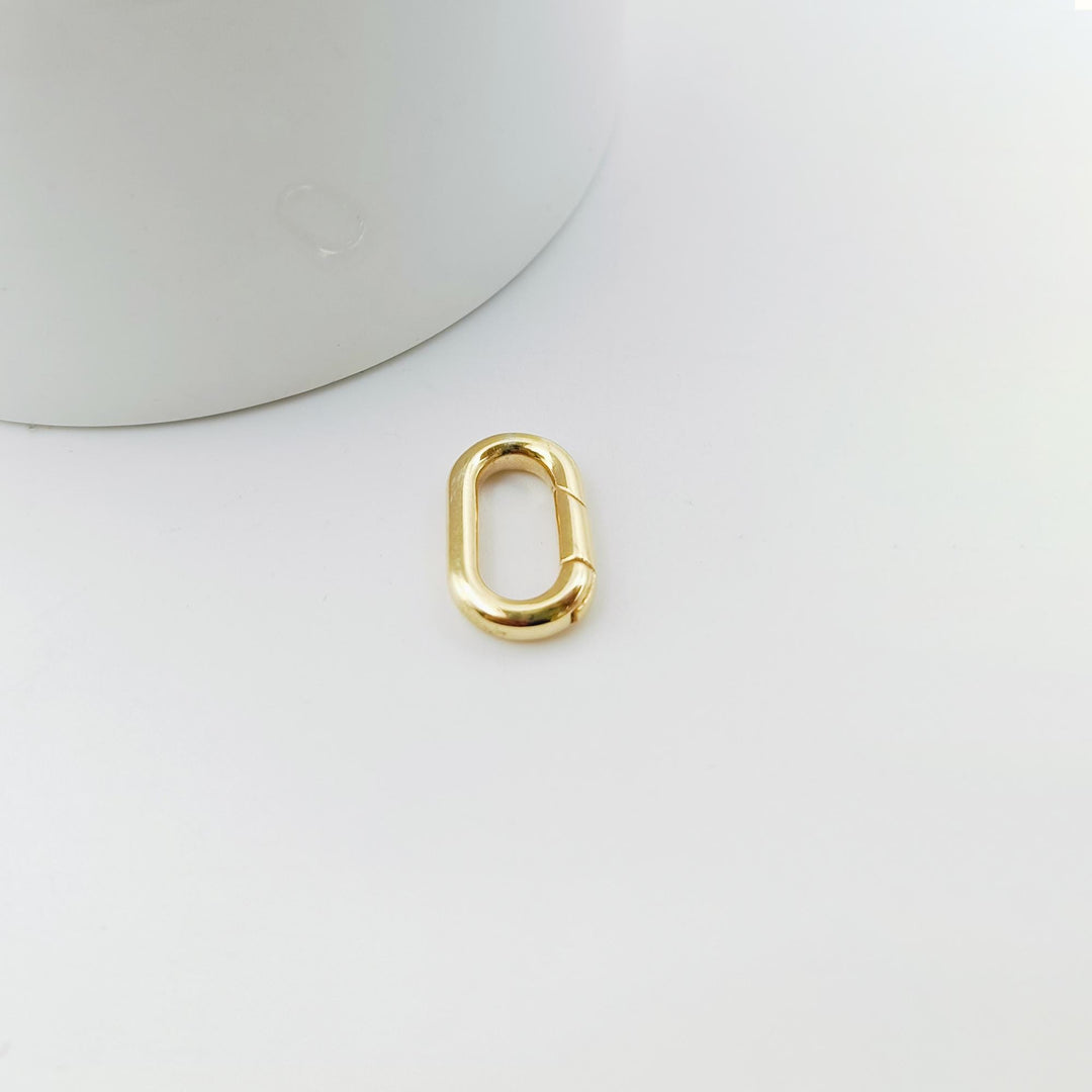 14K Gold Oval Clasp Carabiner Lock, Carabiner Spring Push Clasp, Spring Gate Clasp, Interlocking Oval Lock Clasp, Plain Clasp Carabiner Lock