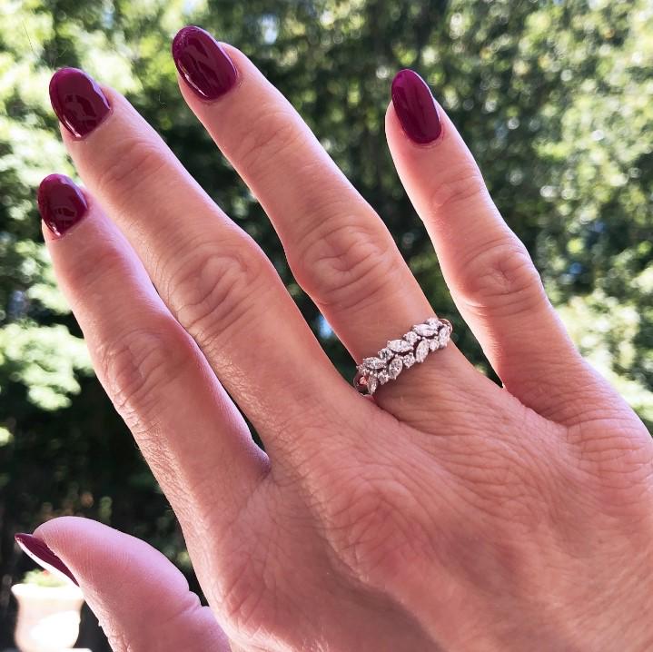 Diamond Wedding Ring with Marquise Diamond, Unique Jewelry, Marquise Cut Ring, Half Eternity Engagement Ring, Moissanite Lab Grown Diamond