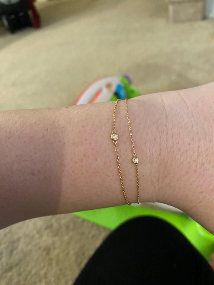 Diamond Bracelet, 14k Gold Bezel Setting Diamond Bracelet for Women, Dainty Bracelet Simple Bracelet Brilliant Cut Solitaire Bezel Bracelet