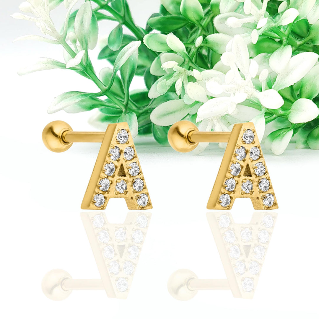 14KGold Alphabet Earring Cz stud initial Earring Alphabet stud Earring Initial Stud Earring Custom Initial Stud Earring Letter Hoop Earring