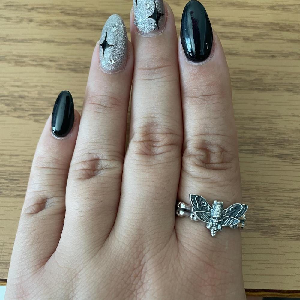 Skeleton Moth Ring Sterling silver Handmade solid S925 Unique punk gothic goth biker men's vintage Ring Memorial jewelry Gift for her him
