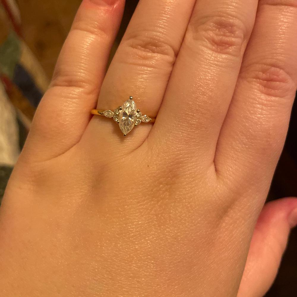 Vintage Marquise Cut Moissanite Engagement Ring Women's Diamond Wedding Ring with Side Stone Delicate 14k Solid Gold Diamond Promise Ring