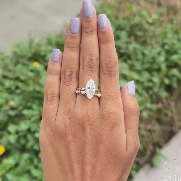 Marquise Cut Moissanite Wedding Bridal Ring Set